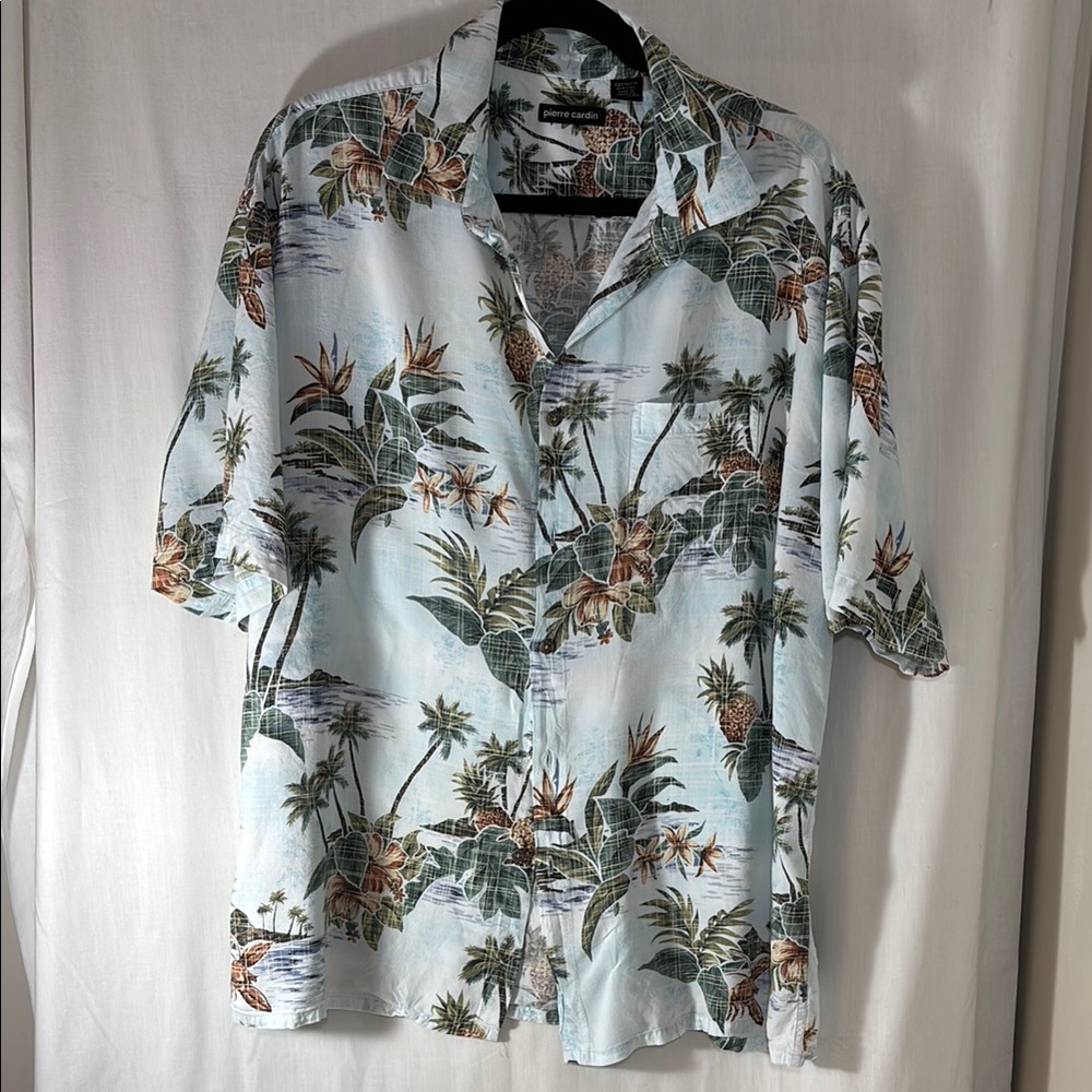Pierre Cardin Men's Tropical Print Shirt - Blue